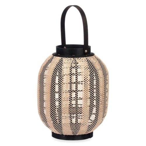Lykta Gift Decor D23026S Svart Beige Tr Tyg Glas Lykta 27 x 32
