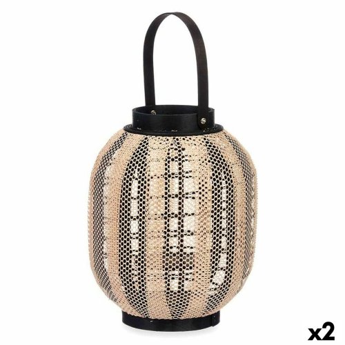 Lykta Gift Decor D23026S Svart Beige Tr Tyg Glas Lykta 27 x 32