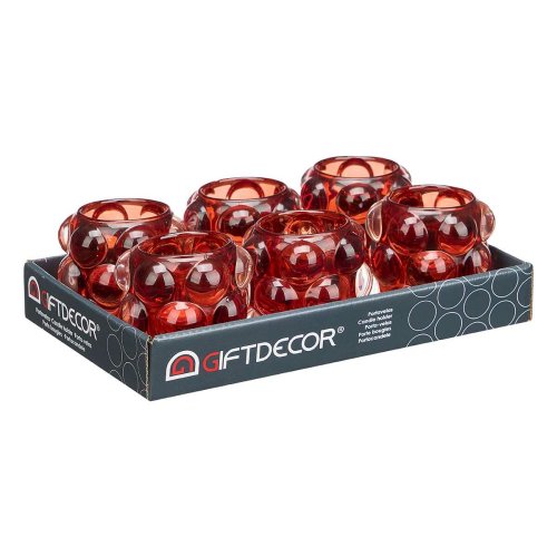 Ljusstakar Mikro-prlor Orange Glas 8,4 x 9 x 8,4 cm (12 antal)