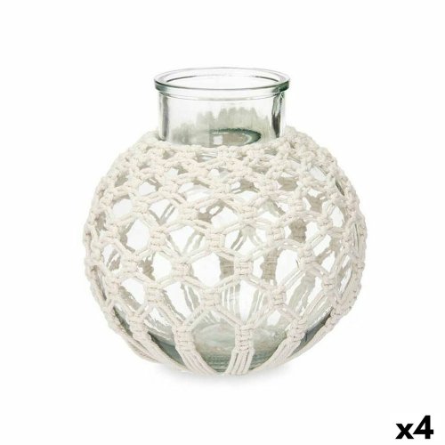 Vas Gift Decor Vit Transparent Tyg Glas Makram 25 x 26,5 x 25 c