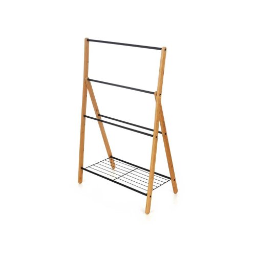 Handdukshngare golvmodell Kipit Svart Metall Bambu 60 x 90 x 37