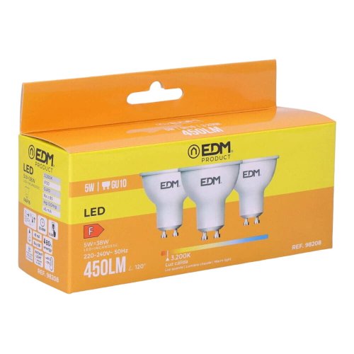 Frpackning med 3 LED-lampor EDM 98208 F 5 W 45 W GU10 450 lm 
