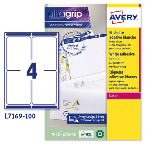 Etiketter till Skrivare Avery L7169 Vit 100 Blad 99,1 x 139 mm (