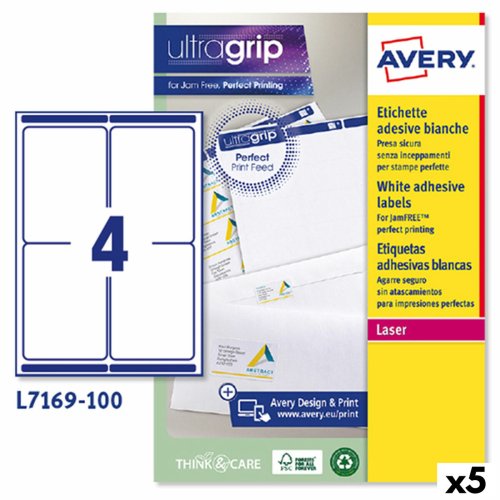 Etiketter till Skrivare Avery L7169 Vit 100 Blad 99,1 x 139 mm (