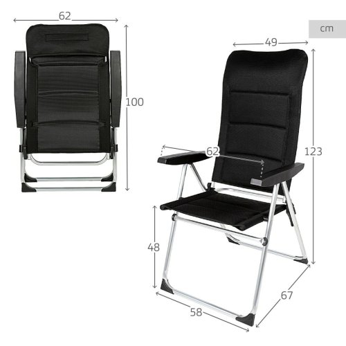 Strandstol Aktive Deluxe Hopfllbar Svart 49 x 123 x 67 cm (2 an