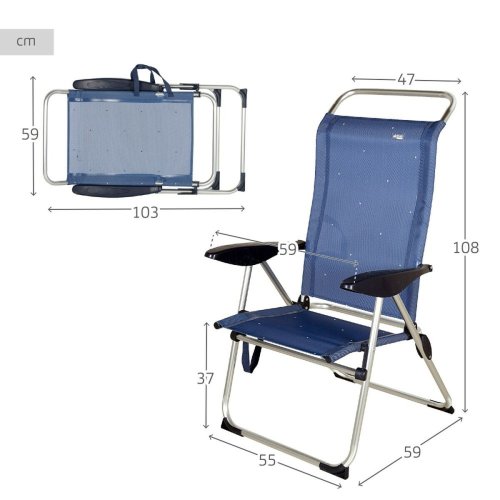 Strandstol Aktive Marinbl 47 x 108 x 59 cm (2 antal)