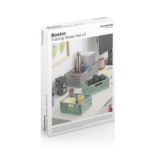 Set med 3 hopfllbara och stapelbara frvaringsldor Boxtor Inno