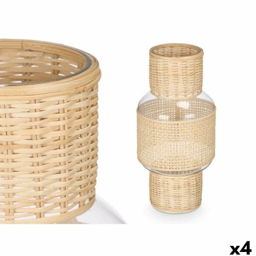 Ljusstakar SG-29652 Transparent Naturell Glas Rattan 18 x 38 x 1