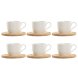 Set med 6 koppar och fat Home ESPRIT Vit Naturell Bambu Porslin