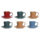 Set med koppar och fat DKD Home Decor Gul Bl Rd Grn Stengods